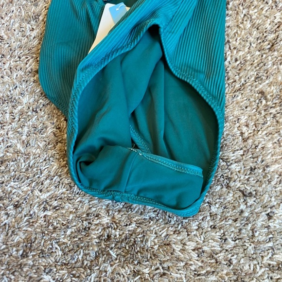 Cupshe Remind Me Solid Ribbed One Piece Swimsuit Green Large Lace Up Front - Picture 7 of 7